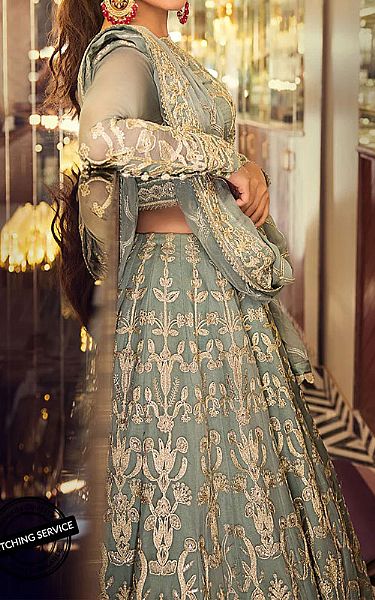 Asim Jofa Mint Green Chiffon Suit | Pakistani Wedding Dresses- Image 2