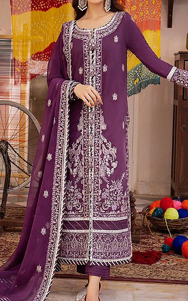 Asim Jofa Purple Lawn Silk Suit | Pakistani Lawn Suits- Image 1