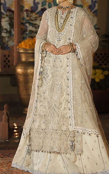 Asim Jofa Off-white Organza Suit | Pakistani Wedding Dresses- Image 1