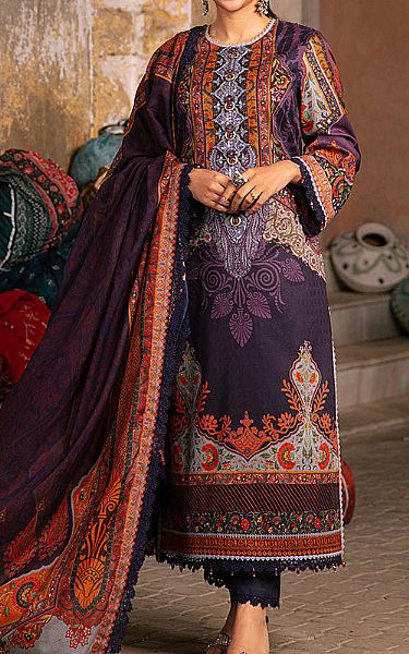 Asim Jofa Indigo/Orange Jacquard Suit | Pakistani Lawn Suits- Image 1