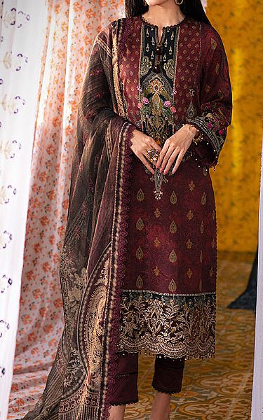 Asim Jofa Burgundy Lawn Suit | Pakistani Lawn Suits- Image 1