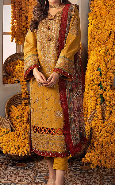 Asim Jofa Mustard Jacquard Suit | Pakistani Lawn Suits- Image 1