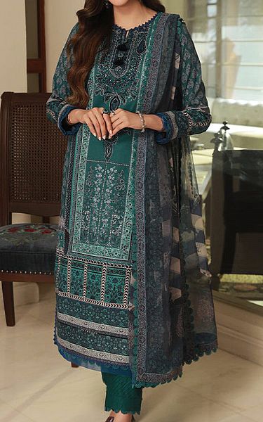 Asim Jofa Teal Cambric Suit | Pakistani Lawn Suits- Image 1