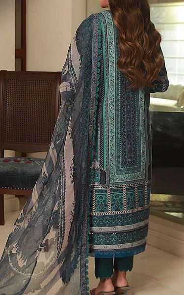 Asim Jofa Teal Cambric Suit | Pakistani Lawn Suits- Image 2