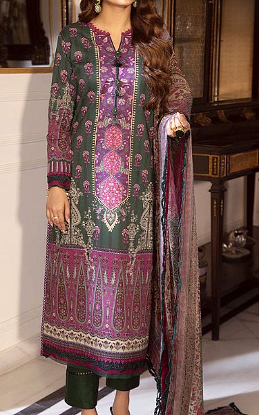 Asim Jofa Green/Purple Cambric Suit (2 Pcs) | Pakistani Lawn Suits- Image 1