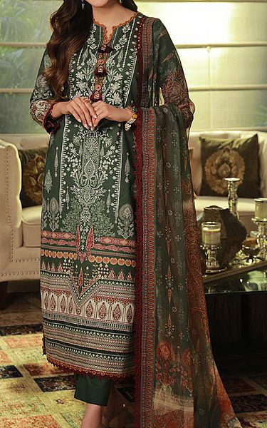 Asim Jofa Basil Green Cambric Suit (2 Pcs) | Pakistani Lawn Suits- Image 1