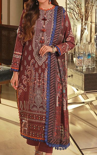 Asim Jofa Auburn Red Cambric Suit (2 Pcs) | Pakistani Lawn Dress in USA- Image 1