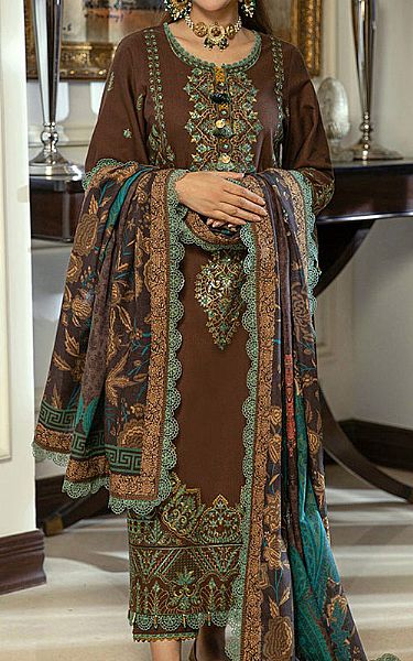 Asim Jofa Brown Khaddar Suit | Pakistani Winter Dresses- Image 1