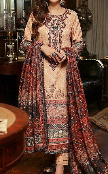 Asim Jofa Peach Karandi Suit | Pakistani Winter Dresses- Image 1