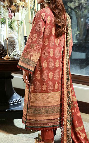 Asim Jofa Auburn Red Khaddar Suit | Pakistani Winter Dresses- Image 2