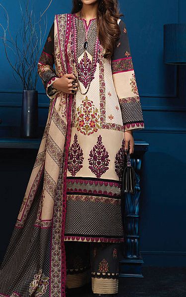 Asim Jofa Ivory Black Cambric Suit | Pakistani Winter Dresses- Image 1