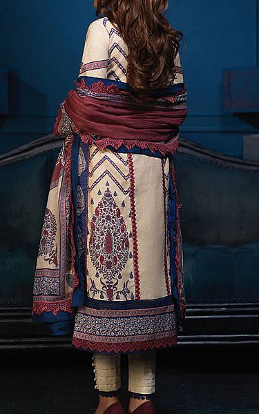 Asim Jofa Ivory/Royal Blue Cambric Suit | Pakistani Winter Dresses- Image 2