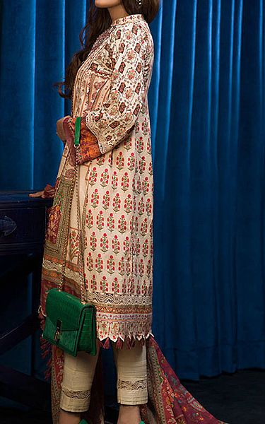 Asim Jofa Ivory/Auburn Red Cambric Suit | Pakistani Winter Dresses- Image 2