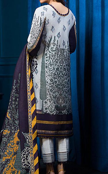 Asim Jofa White/Navy Blue Khaddar Suit | Pakistani Winter Dresses- Image 2