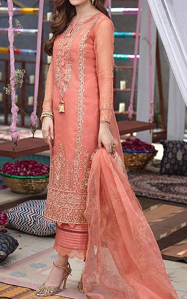 Asim Jofa Coral Organza Suit | Pakistani Dresses in USA- Image 2