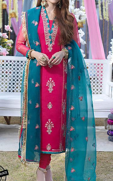 Asim Jofa Hot Pink Organza Suit | Pakistani Dresses in USA- Image 1