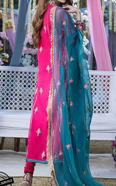 Asim Jofa Hot Pink Organza Suit | Pakistani Dresses in USA- Image 2