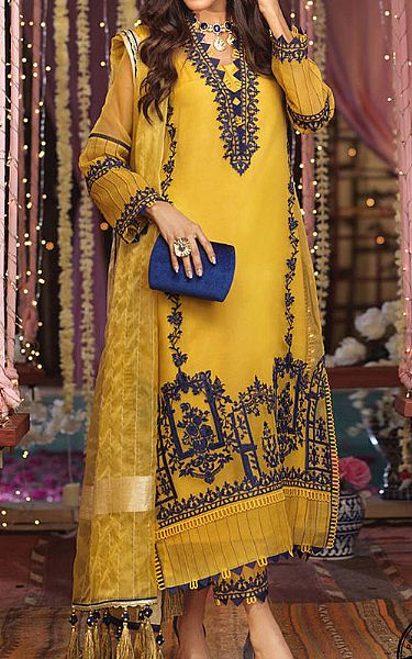 Asim Jofa Golden Yellow Organza Suit | Pakistani Dresses in USA- Image 1