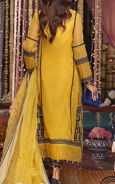 Asim Jofa Golden Yellow Organza Suit | Pakistani Dresses in USA- Image 2