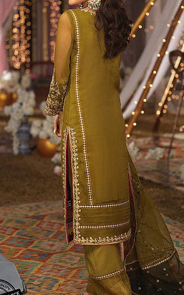 Asim Jofa Olive Green Organza Suit | Pakistani Dresses in USA- Image 2