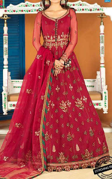 Crimson Organza Suit | Asim Jofa Pakistani Chiffon Dresses