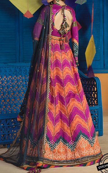 Asim Jofa Shocking Pink Silk Suit | Pakistani Embroidered Chiffon Dresses- Image 2