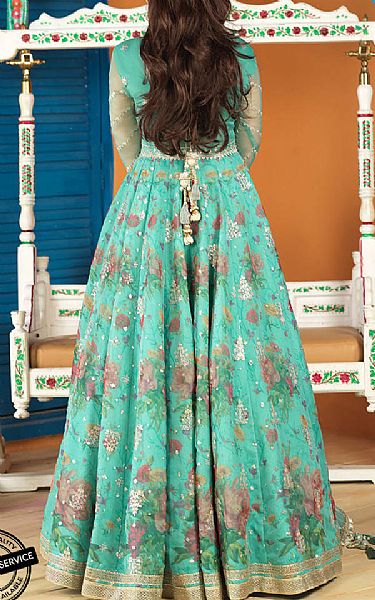 Cyan Organza Suit | Asim Jofa Pakistani Chiffon Dresses