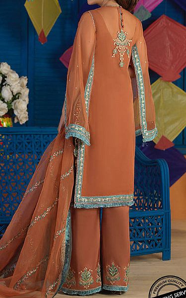 Rust Organza Suit | Asim Jofa Pakistani Chiffon Dresses