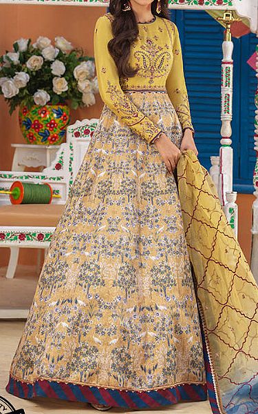 Yellow Jacquard Suit | Asim Jofa Pakistani Chiffon Dresses