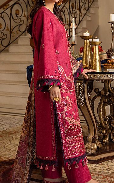 Asim Jofa Hot Pink Karandi Suit | Pakistani Winter Dresses- Image 2