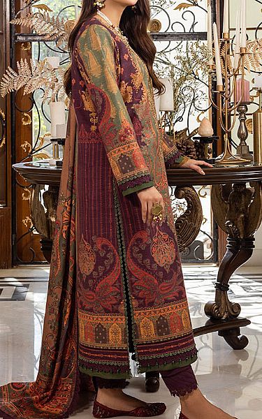 Asim Jofa Egg Plant Khaddar Suit | Pakistani Winter Dresses- Image 2