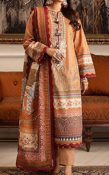 Asim Jofa Peach Karandi Suit | Pakistani Winter Dresses- Image 1