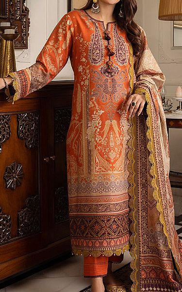 Asim Jofa Bright Orange Khaddar Suit | Pakistani Winter Dresses- Image 1