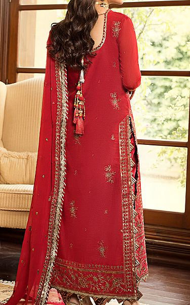 Asim Jofa Red Chanderi Cotton Suit | Pakistani Embroidered Chiffon Dresses- Image 2