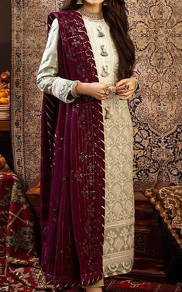 Asim Jofa Pistachio Twill Suit | Pakistani Winter Dresses- Image 1
