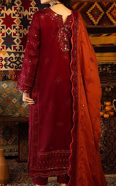 Asim Jofa Maroon/Orange Twill Suit | Pakistani Winter Dresses- Image 2
