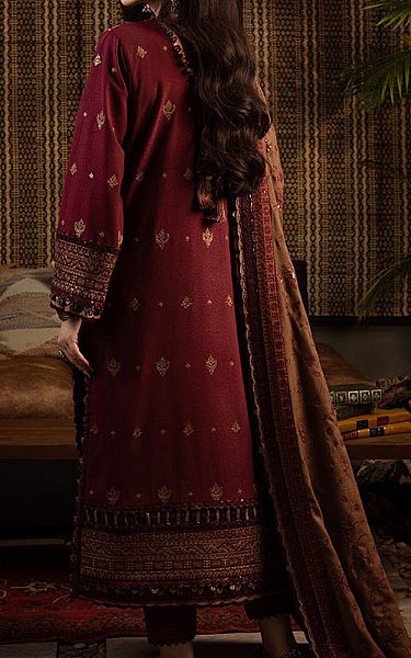 Asim Jofa Maroon Karandi Suit | Pakistani Winter Dresses- Image 2
