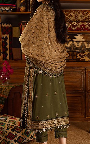 Asim Jofa Basil Green Slub Suit | Pakistani Winter Dresses- Image 2