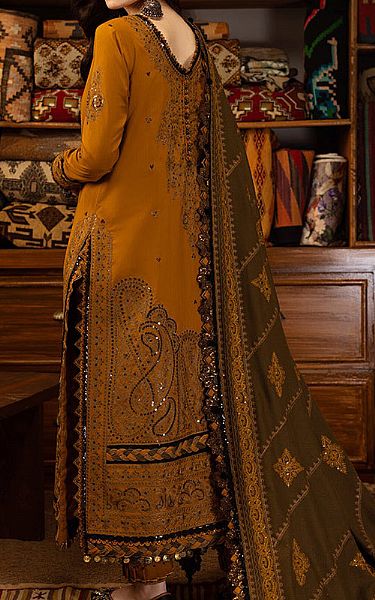 Asim Jofa Mustard Slub Suit | Pakistani Winter Dresses- Image 2