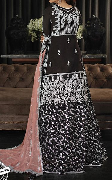 Asim Jofa Black Silk Suit | Pakistani Embroidered Chiffon Dresses- Image 2