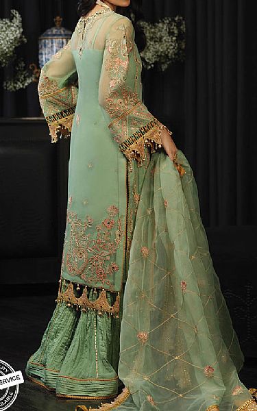 Asim Jofa Light Green Organza Suit | Pakistani Embroidered Chiffon Dresses- Image 2