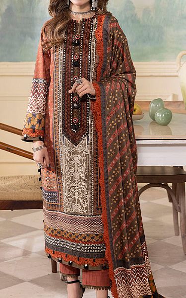 Asim Jofa Bronze/Peach Cambric Suit | Pakistani Winter Dresses- Image 1