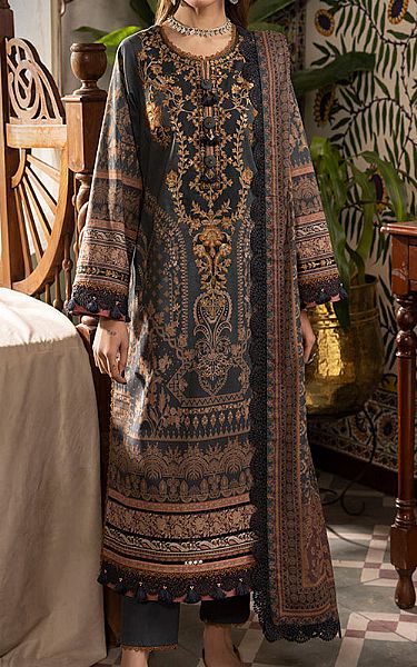 Asim Jofa Navy Cambric Suit | Pakistani Winter Dresses- Image 1