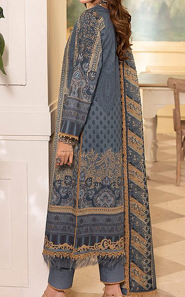 Asim Jofa Cadet Blue Cambric Suit | Pakistani Winter Dresses- Image 2