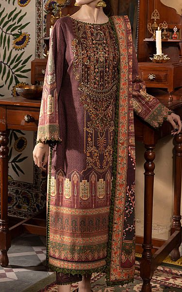 Asim Jofa English Violet Cambric Suit | Pakistani Winter Dresses- Image 1