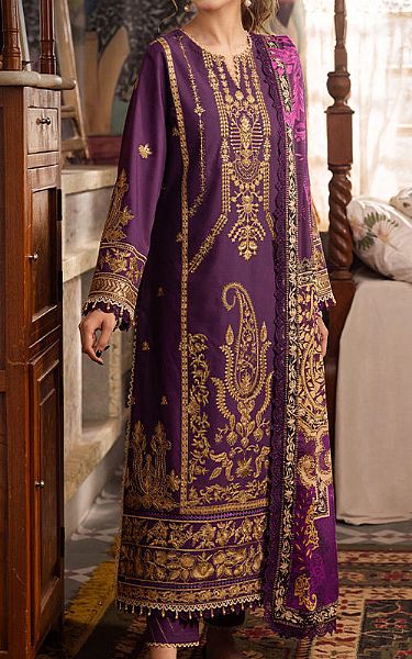 Asim Jofa Purple Cambric Suit | Pakistani Winter Dresses- Image 1