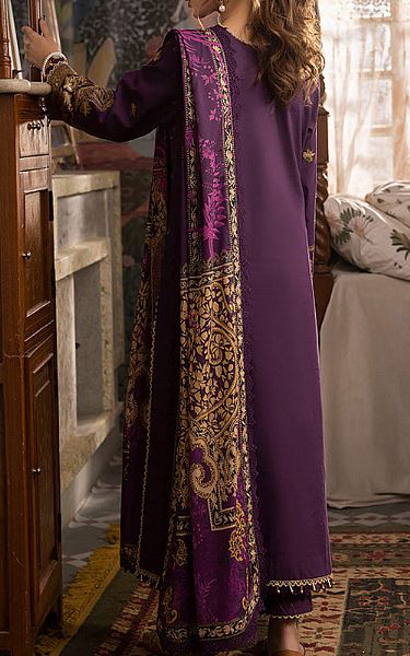 Asim Jofa Purple Cambric Suit | Pakistani Winter Dresses- Image 2