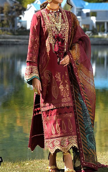 Asim Jofa Crimson Jacquard Suit | Pakistani Lawn Suits- Image 1