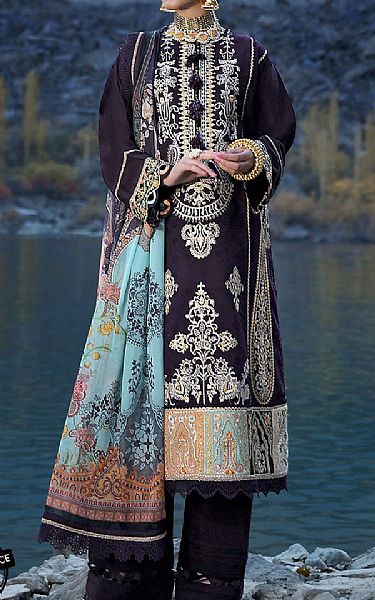 Asim Jofa Navy Blue Jacquard Suit | Pakistani Lawn Suits- Image 1