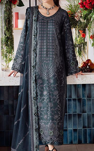 Asim Jofa Teal Grey Lawn Suit | Pakistani Lawn Dress in USA- Image 1